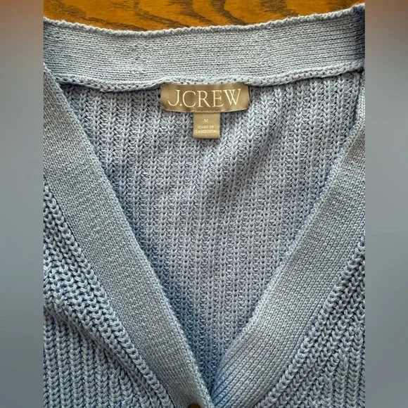 J. Crew Cotton Cropped V-Neck Cardigan Sweater Chunky Rib Knit Watercolor Blue - Picture 4 of 5